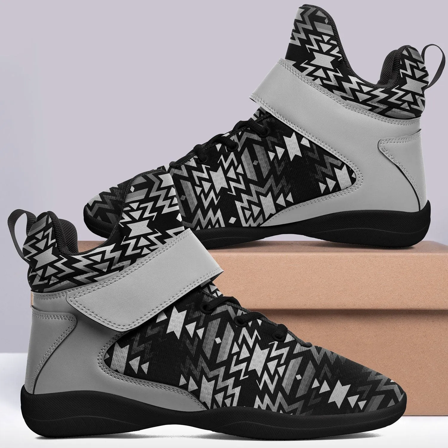 Black Fire Black and White Kid's Ipottaa Basketball / Sport High Top Shoes