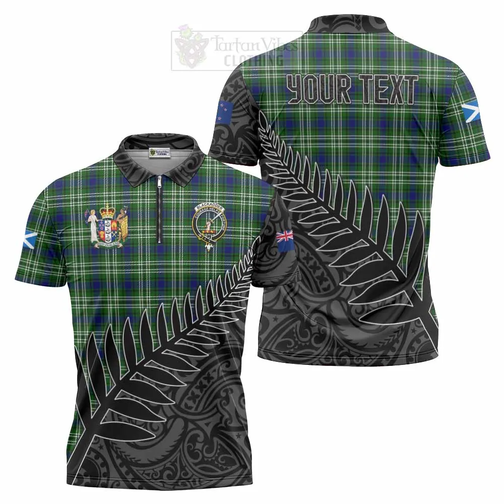 Blackadder Crest Tartan Zipper Polo Shirt with New Zealand Silver Fern Half Style