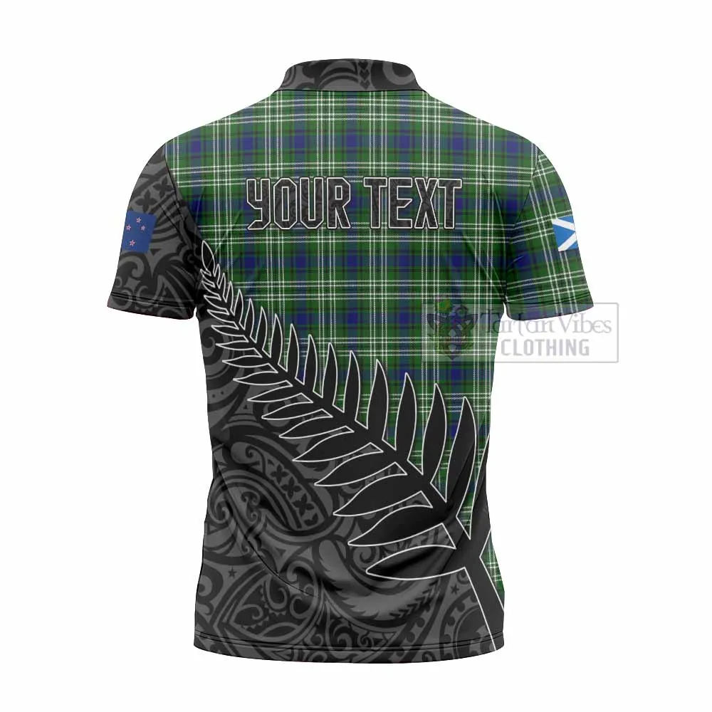 Blackadder Crest Tartan Zipper Polo Shirt with New Zealand Silver Fern Half Style