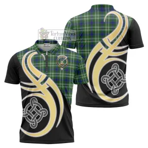 Blackadder Tartan Zipper Polo Shirt with Family Crest and Celtic Symbol Style