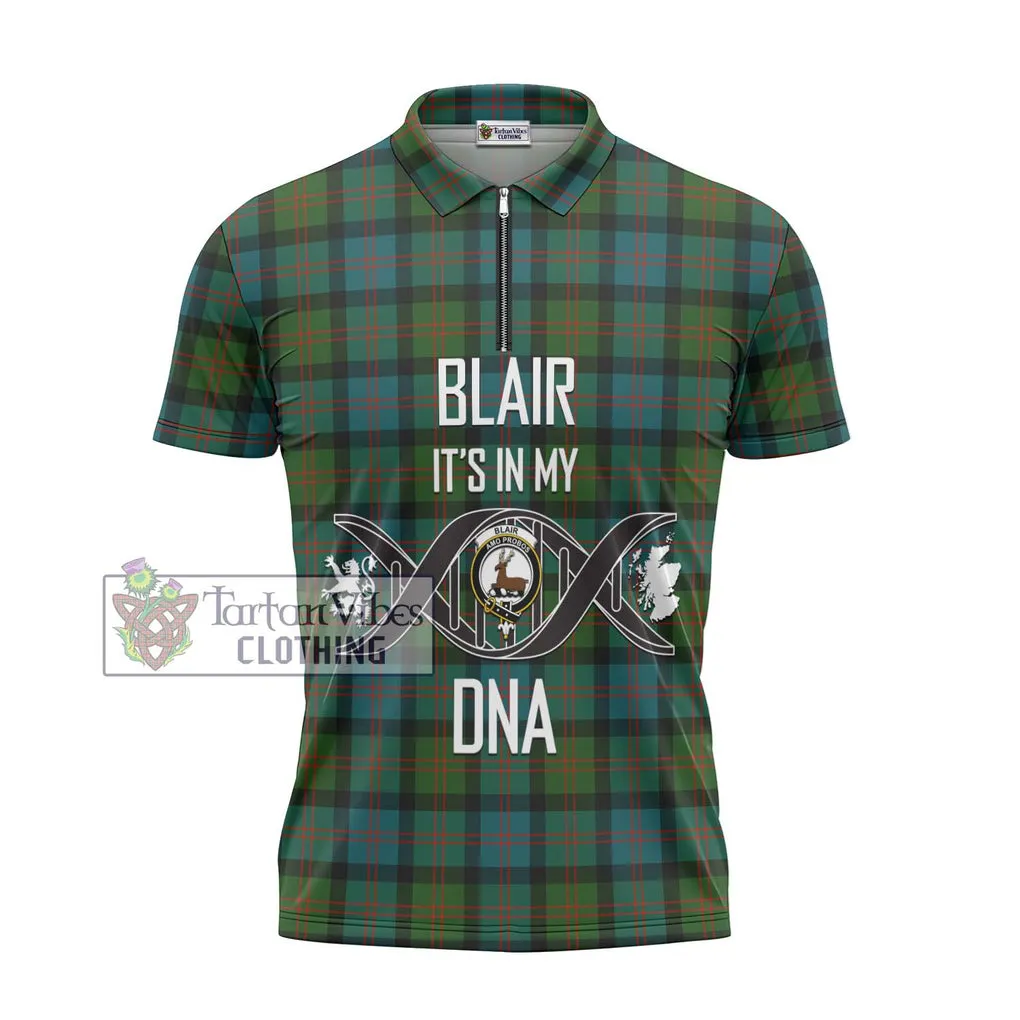 Blair Ancient Tartan Zipper Polo Shirt with Family Crest DNA In Me Style