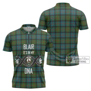 Blair Ancient Tartan Zipper Polo Shirt with Family Crest DNA In Me Style