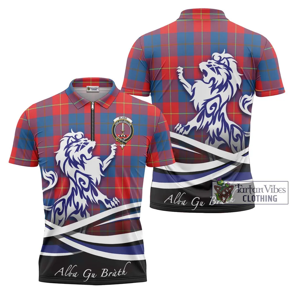 Blane Tartan Zipper Polo Shirt with Alba Gu Brath Regal Lion Emblem