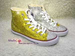 Bling Bedazzled CONVERSE Chuck Taylor All Star SNEAKERS Shoes with Sparkly & Gliterry Crystal Rhinestones- Yellow and Clear White