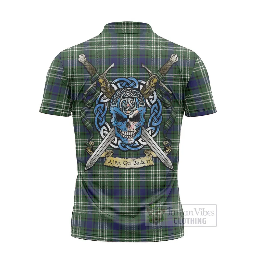 Blyth Tartan Zipper Polo Shirt with Family Crest Celtic Skull Style