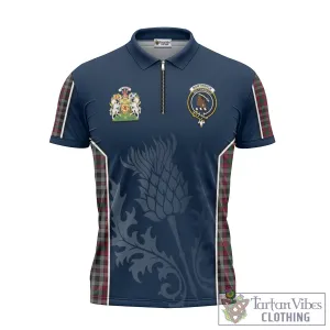 Borthwick Tartan Zipper Polo Shirt with Family Crest and Scottish Thistle Vibes Sport Style