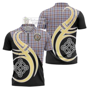 Boswell Tartan Zipper Polo Shirt with Family Crest and Celtic Symbol Style