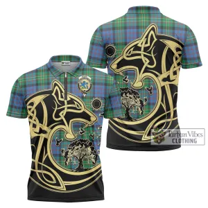 Bowie Ancient Tartan Zipper Polo Shirt with Family Crest Celtic Wolf Style