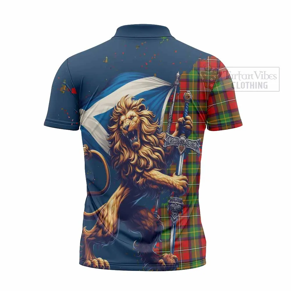 Boyd Tartan Family Crest Zipper Polo Shirt with Scottish Majestic Lion