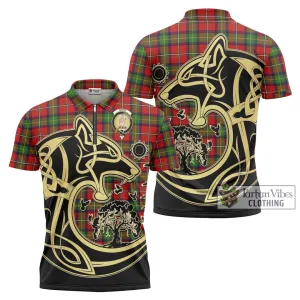 Boyd Tartan Zipper Polo Shirt with Family Crest Celtic Wolf Style