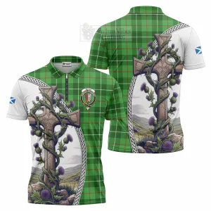 Boyle Tartan Zipper Polo Shirt with Family Crest and St. Andrew's Cross Accented by Thistle Vines