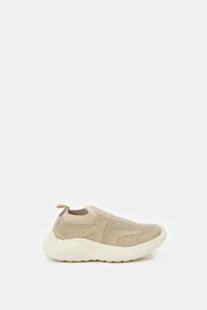 Boys Beige Slip-On Sneakers