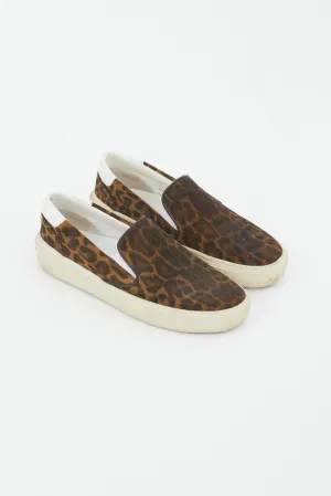 Brown & Black Printed Suede Slip On Sneaker