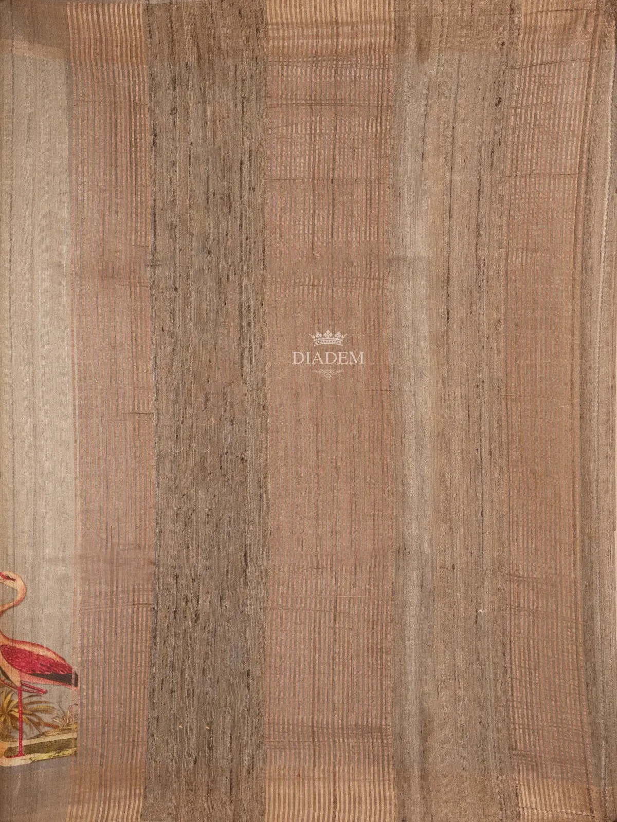 Brown Banarasi Saree with Palm Tree and Crane Design on the Body and without Border