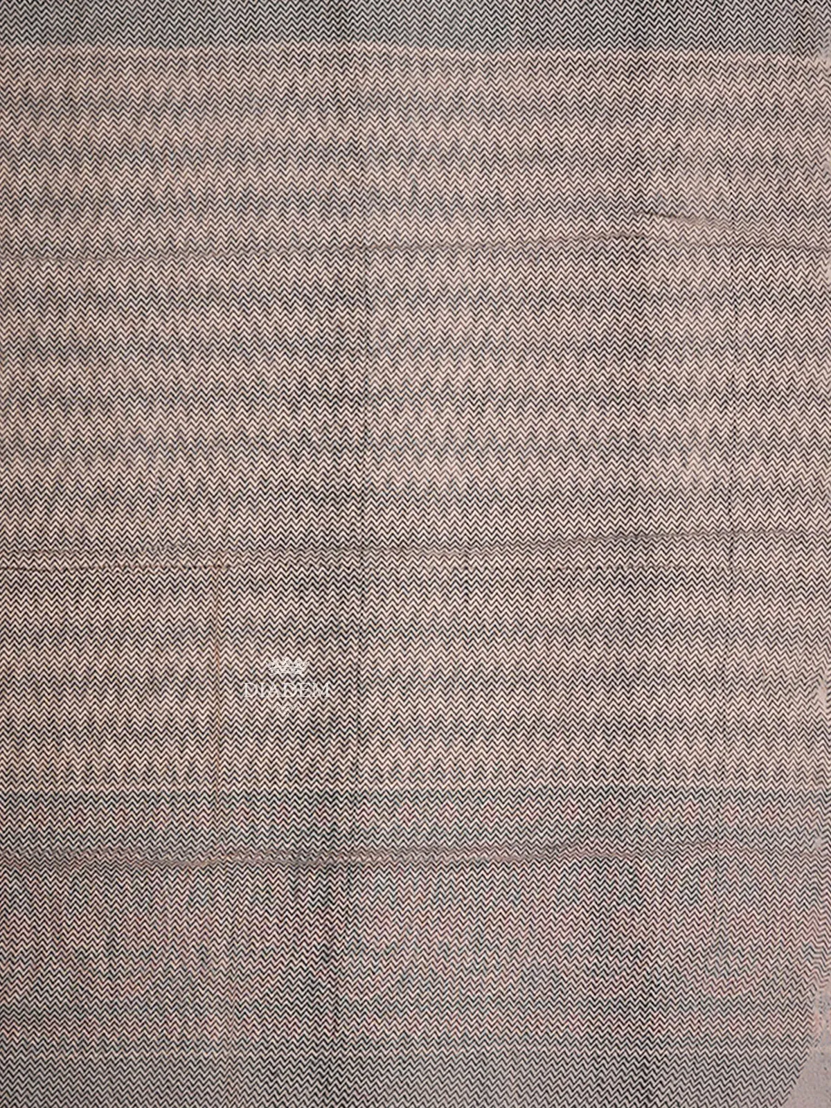 Brown Cotton Saree with Chevron Designs on the Body with Contrast Border