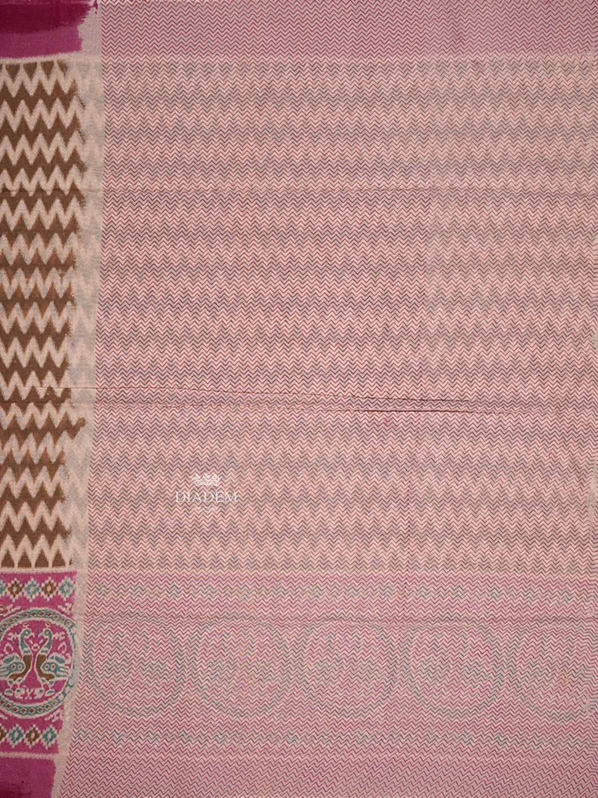 Brown Cotton Saree with Chevron Designs on the Body with Contrast Border