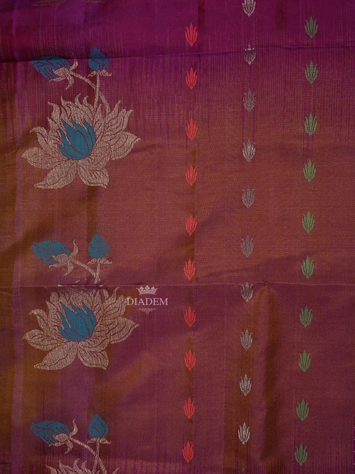 Brown Soft Silk Saree with Flower and Leaf Design on the Body and without Border