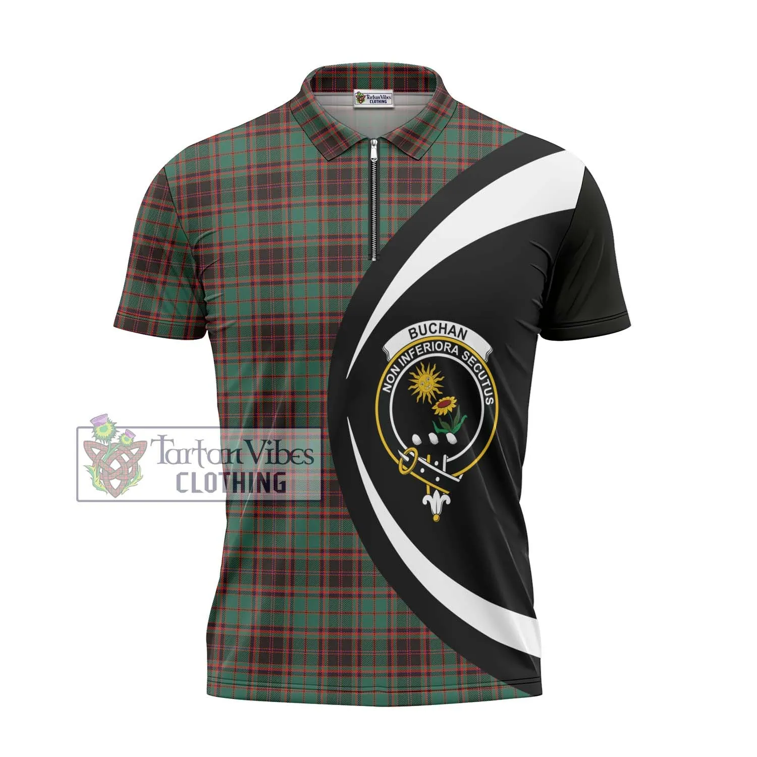 Buchan Ancient Tartan Zipper Polo Shirt with Family Crest Circle Style