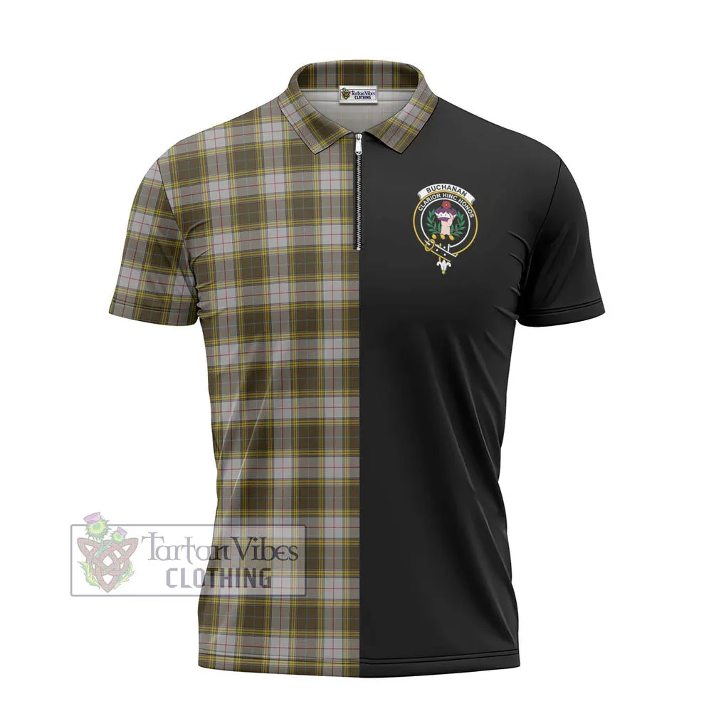 Buchanan Dress Tartan Zipper Polo Shirt with Family Crest and Half Of Me Style