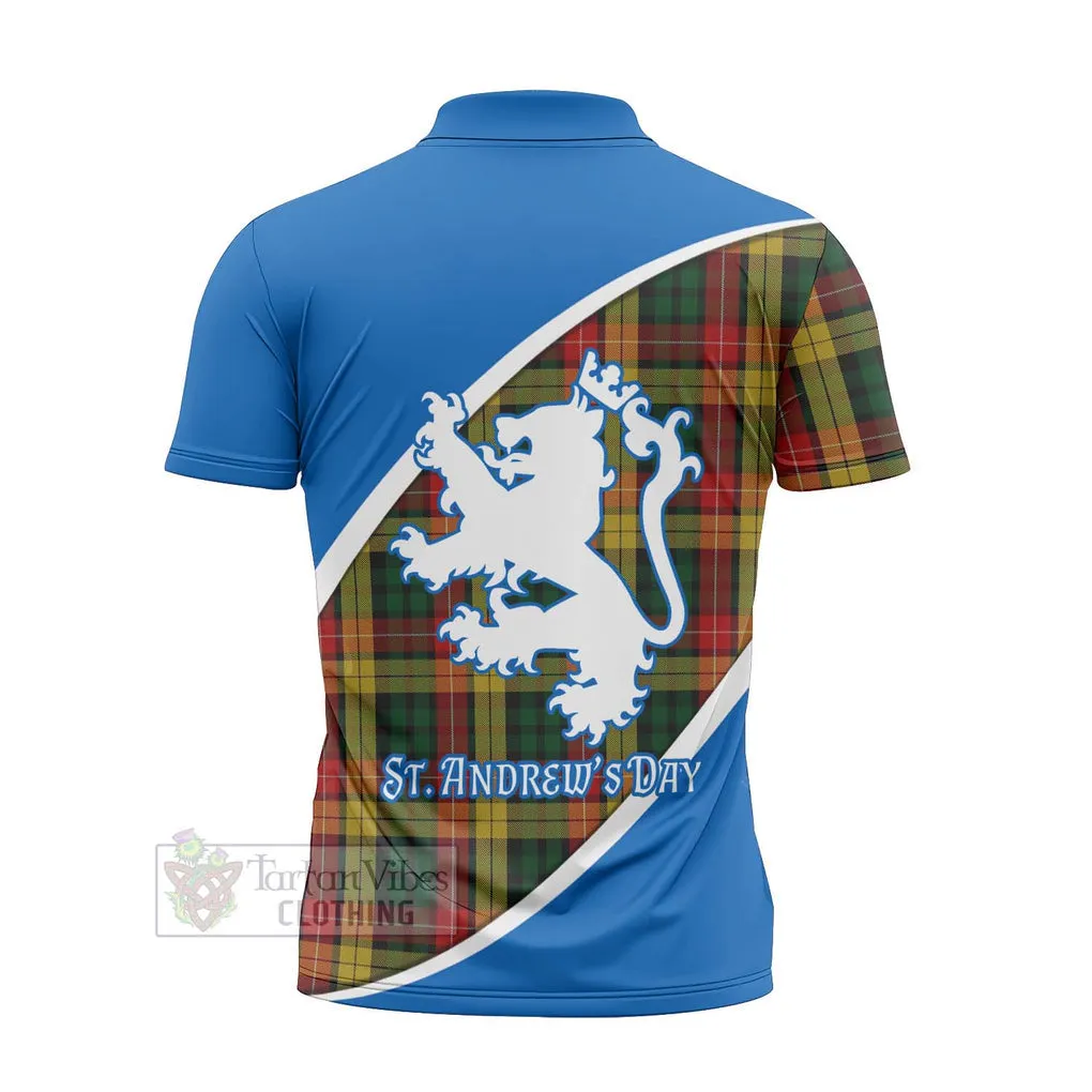 Buchanan Family Crest Tartan Zipper Polo Shirt Celebrate Saint Andrew's Day in Style