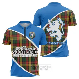 Buchanan Family Crest Tartan Zipper Polo Shirt Celebrate Saint Andrew's Day in Style