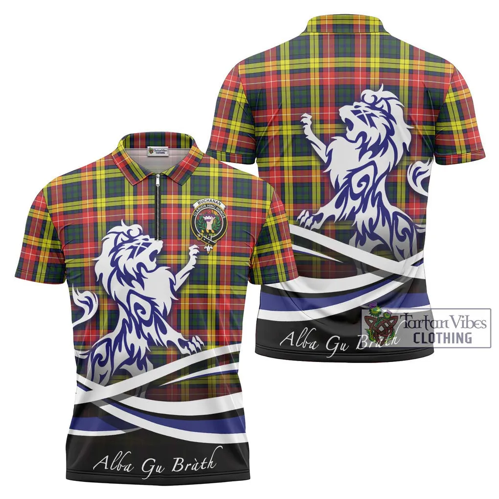 Buchanan Modern Tartan Zipper Polo Shirt with Alba Gu Brath Regal Lion Emblem