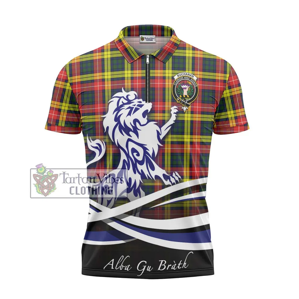 Buchanan Modern Tartan Zipper Polo Shirt with Alba Gu Brath Regal Lion Emblem