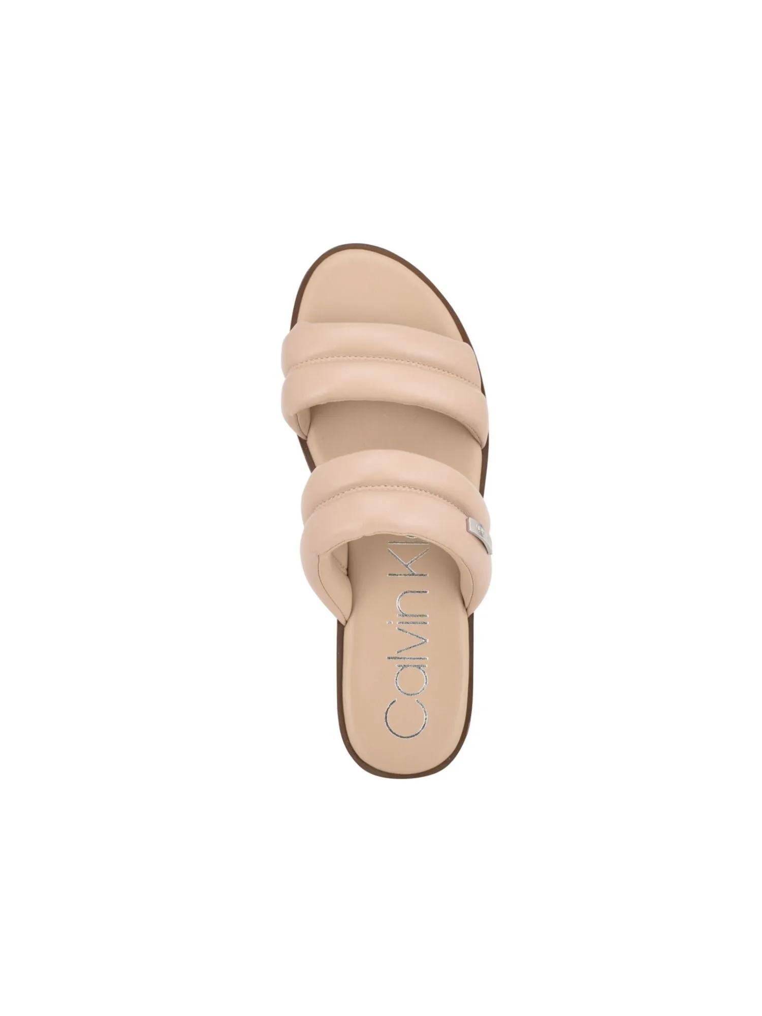 CALVIN KLEIN Womens Light Natural Beige Puffy Double Band Logo Plate Padded Koko Round Toe Slip On Leather Slide Sandals Shoes M