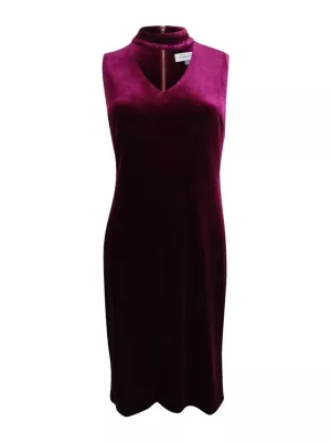 CALVIN KLEIN Womens Purple Zippered Bow Accent Sleeveless Mock Neck Above The Knee Party Sheath Dress