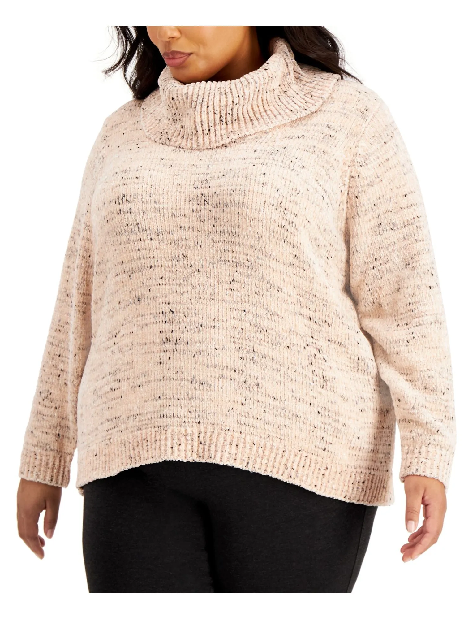 CALVIN KLEIN Womens Speckle Long Sleeve Cowl Neck Sweater