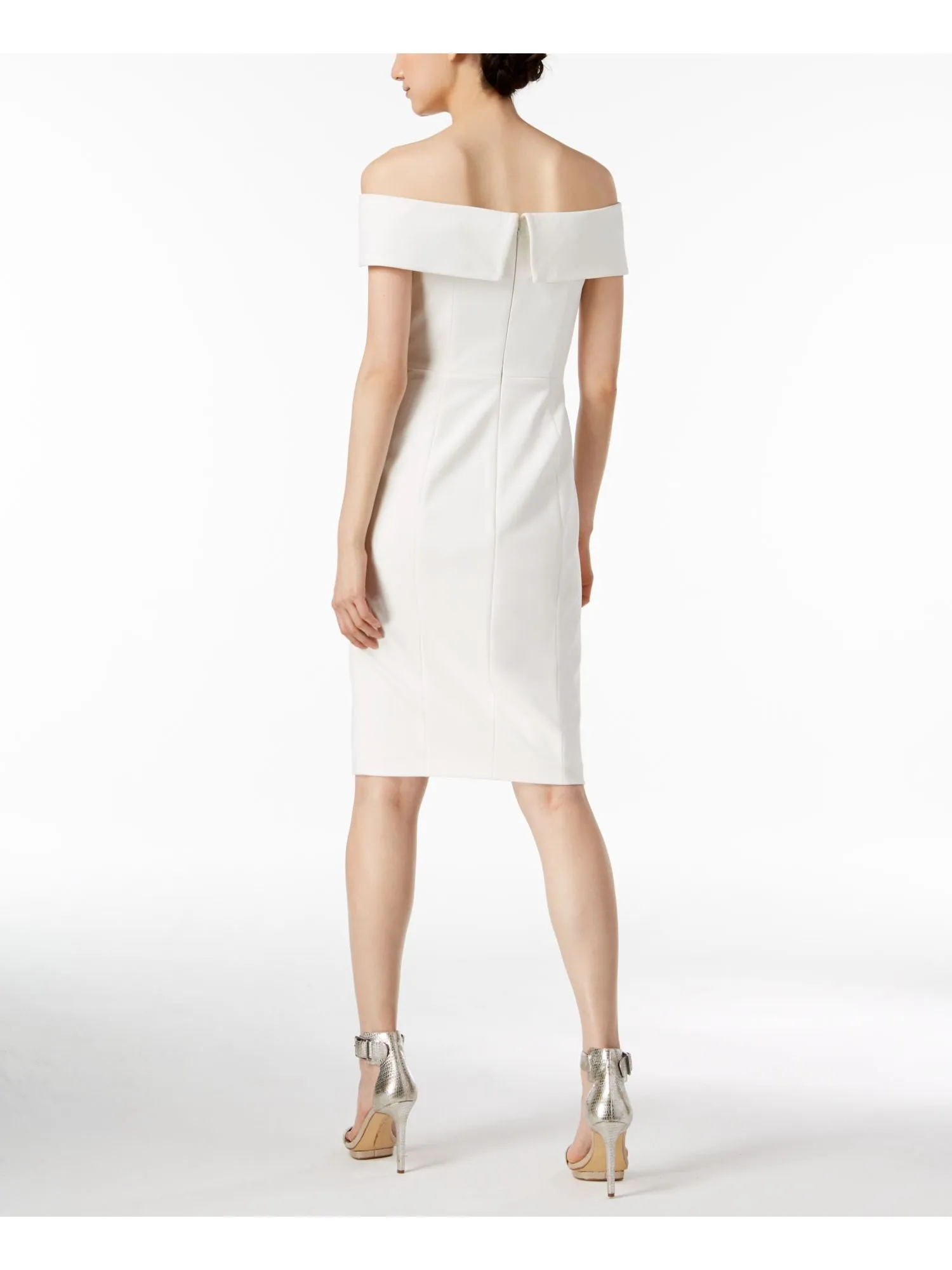 CALVIN KLEIN Womens White Zippered Sleeveless Off Shoulder Above The Knee Cocktail Sheath Dress