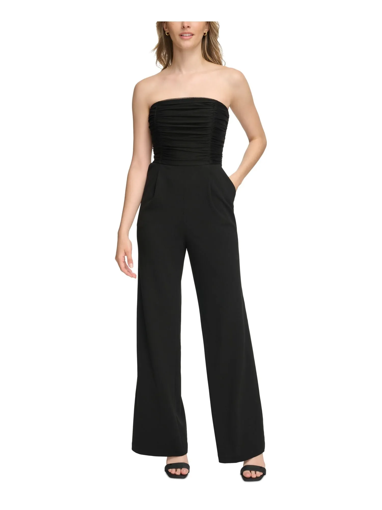 CALVIN KLEIN Womens Zippered Sleeveless Strapless Party High Waist Jumpsuit