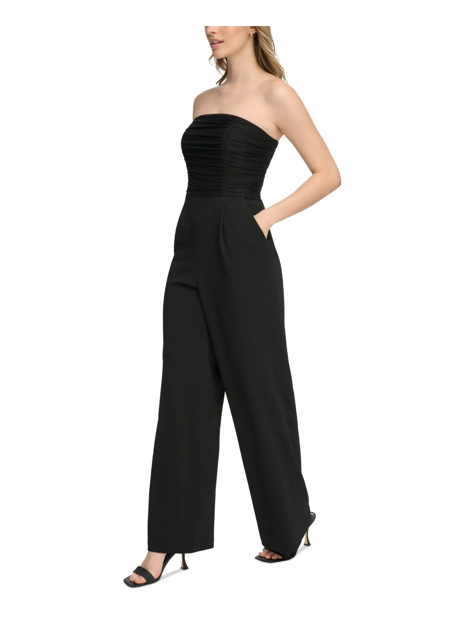 CALVIN KLEIN Womens Zippered Sleeveless Strapless Party High Waist Jumpsuit