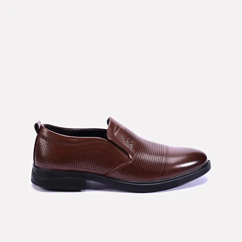 Camden Brown Slip On Perforated Dress Shoes 0111287