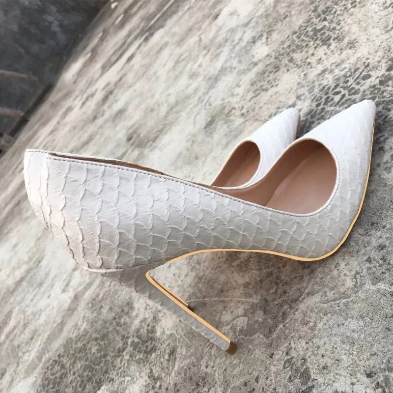 Chic CrocLuxe Pointed Toe Slip-on Heel Pumps