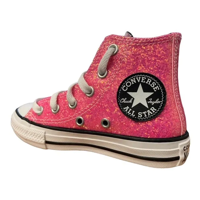 Converse scarpa sneakers da ragazza Chuck Taylor All Star Glitter  672098C rosa nero