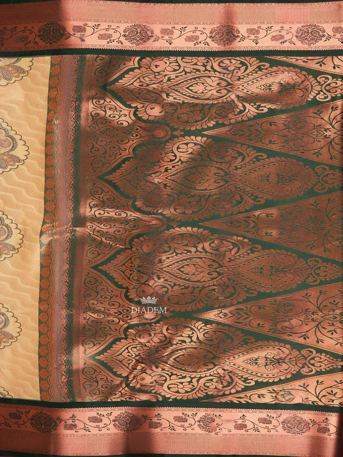 Cream Art Silk Saree with Flower Jacquard Designs on the Body with Contrast Zari Border