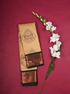 Cream Art Silk Saree with Flower Jacquard Designs on the Body with Contrast Zari Border