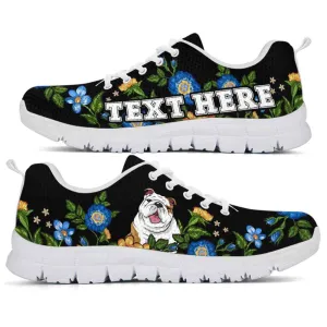 Custom Name Bulldog Sneaker, Bulldog Colorful Floral Flower Dog Lovers Sneakers Gym Running Shoes, Best Running Shoes