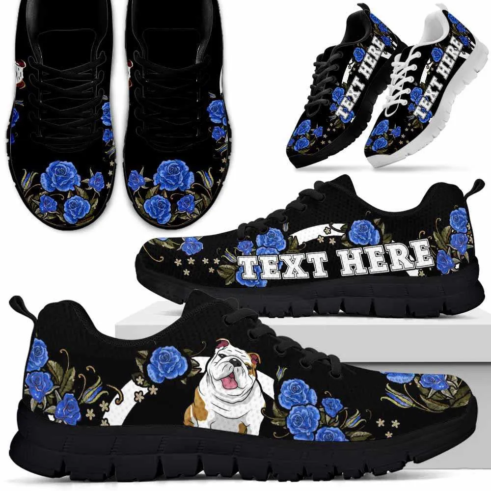 Custom Name Bulldog Sneaker, Bulldog Dog Lovers Sneakers Gym Rose Blue Flower Running Shoes, Best Running Shoes