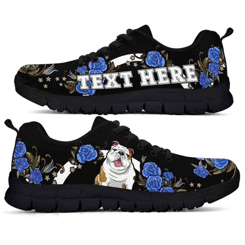 Custom Name Bulldog Sneaker, Bulldog Dog Lovers Sneakers Gym Rose Blue Flower Running Shoes, Best Running Shoes