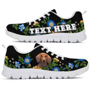 Custom Name Dachshund Sneaker, Dachshund Colorful Floral Flower Dog Lovers Sneakers Gym Running Shoes, Best Running Shoes