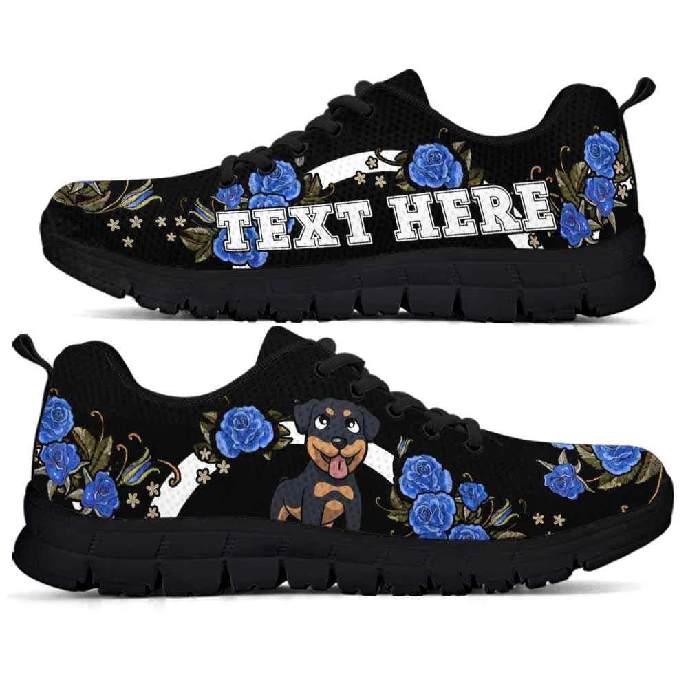 Custom Name Rottweiler Sneaker, Rottweiler Dog Lovers Sneakers Gym Rose Blue Flower Running Shoes, Best Running Shoes