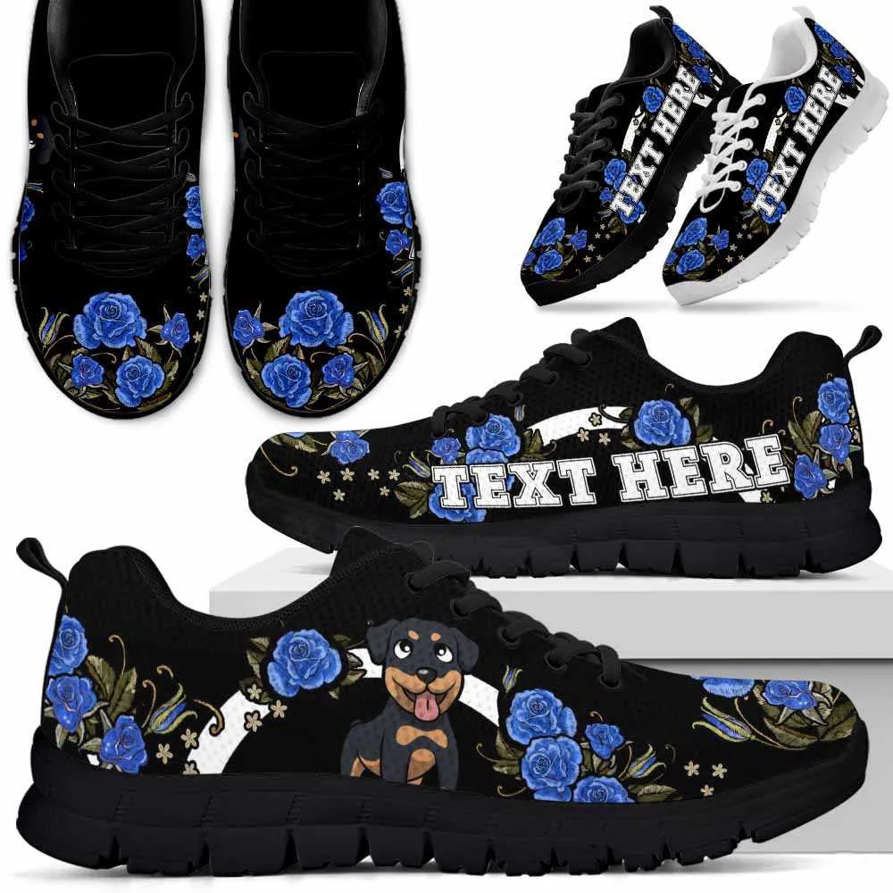 Custom Name Rottweiler Sneaker, Rottweiler Dog Lovers Sneakers Gym Rose Blue Flower Running Shoes, Best Running Shoes