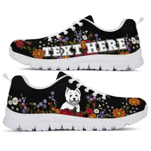 Custom Name West Highland Terrier Sneaker, Westie Colorful Flower Floral Dog Lovers Sneakers Gym Running Shoes, Best Running Shoes