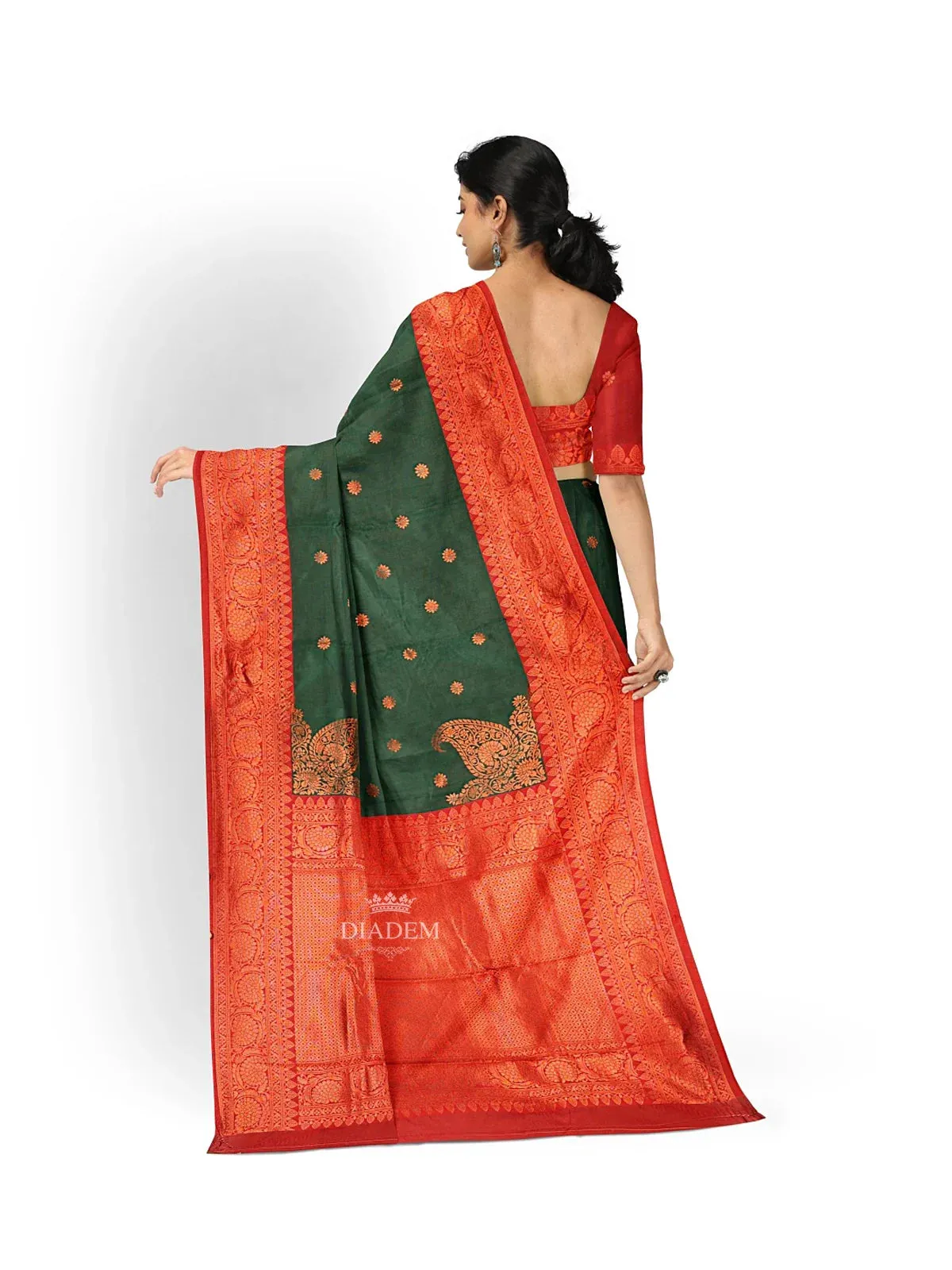 Dark Green Art Silk Saree with Zari Butta on the Body and Zari Border