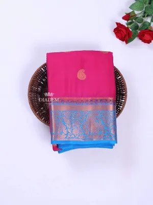 Dark Pink Art Silk Saree with Paisley Motif on the body and Contrast Zari Border