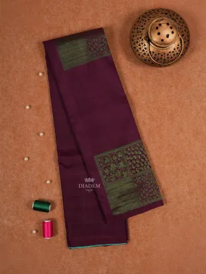 Dark Purple Pure Kanchipuram Silk Saree with Floral and Paisley Design on the Body and without Border