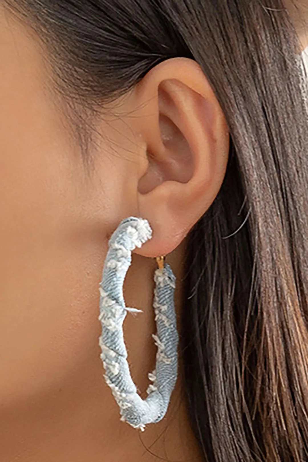 Distressed Denim Hoop Earrings