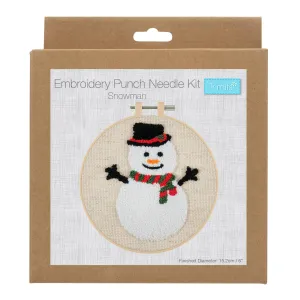 Embroidered Punch Needle Kit: Floss and Hoop - Christmas Snowman